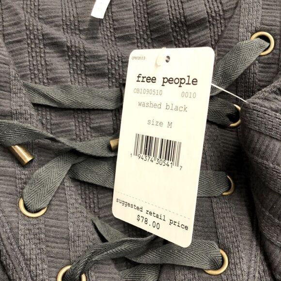 Free People Women's Ice Cold Top Washed Black Size Medium 3/4 Sleeve NWT - Picture 6 of 7